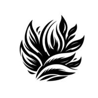 Stylized, symmetrical black and white plant illustration, organic with sharp leaves, creating a modern and clean aesthetic, set against a white backdrop. vector