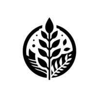 Abstract monochrome featuring a stylized plant composition enclosed in a circle, embodying nature, growth, and balance. vector