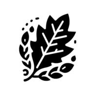 Bold Black and White Silhouette Illustration of an Oak Leaf and Surrounding Foliage on a White Background, Minimalist . vector
