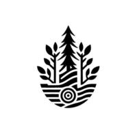 Black and White NatureInspired Stylized Trees and Leaves Enclosed within a DropLike Shape, Symbolizing Harmony and Growth. vector