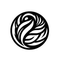 Black and White Circular Emblem of Intertwined Abstract Leafy Forms, Modern with Minimalist Aesthetic. vector