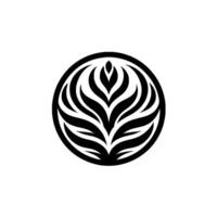 A Minimalist Circular Emblem Featuring Stylized Foliage in Black and White, suggesting growth and natural beauty, centered on a white background. vector