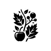 Monochrome Apple Branch with Leaves and Berries A Minimalist Illustration. vector