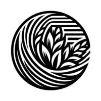 Abstract Black White Circular with Organic Foliage and Bold Striped Patterns, Evoking Natures Harmony. vector