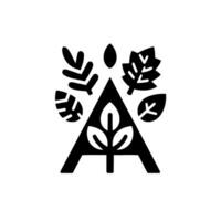Minimalist Black White Featuring an A Shape Intertwined with Leaves, Emphasizing Natures Elegance. vector