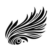 Abstract Black and White of a stylized eye with a feathery or winglike element, minimalist art piece vector