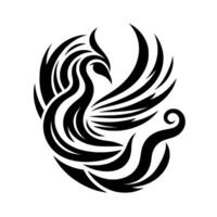Stylized Black and White Phoenix Elegant Symbol Depicting Rebirth and Transformation on White Background. vector