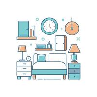 Stylish Icons of Bed Furniture for Bedroom Illustrations vector
