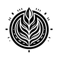 Minimalist Black and White Featuring a Stylized Leaf Enclosed in a Circular Frame, with Radial Tick Marks. vector