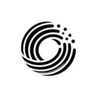 Abstract black and white featuring curved lines forming a spherical shape, with additional dots suggesting motion or impact, set against a plain white background. vector