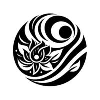 Black and White Floral Mandala in a Circular Arrangement with Geometric and Natural Elements. vector