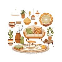 Stylized Boho Chic Elements Icons for Interiors vector