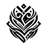 Geometric black and white symmetrical tribal tattoo featuring abstract shapes, lines, and diamond elements against a white background. vector