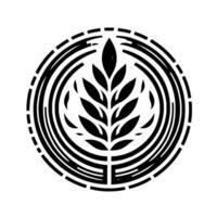 Abstract Black and White Circular Emblem Depicting a Leafy Plant in the Center, with a Symbolic . vector