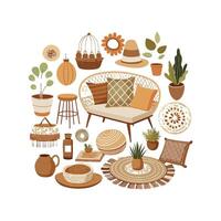 Stylized Boho Chic Elements for Interiors vector