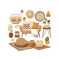 Stylized Boho Chic Elements for Modern Interiors vector