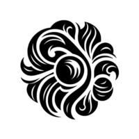 Intricate Black and White Circular Ornament with Swirls, Curves, and Florallike on White Backdrop. vector