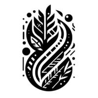 Stylized Black and White Botanical with Abstract Geometric Elements and Minimalist Leaf Forms on White Background vector