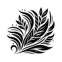 Intricate Black White Floral Illustration with Leafy Swirls, Minimalist , and Bold Lines on a White Background. vector