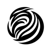 Abstract swirling black and white spiral with curved lines, resembling a dynamic vortex or stylized emblem on a clean white background. vector
