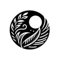 Abstract Black White Circle Composition Leafy Elements, Circular White Spot Stylized on White. vector