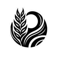 Stylized Black Wheat and Circular on White Background, Organic and Modern Aesthetic, Geometric Form. vector