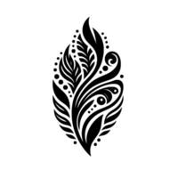 Symmetrical Black and White Floral with Intricate Leaf and Swirl Patterns on White Background. vector