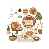 Boho Interior Elements Design Icons vector