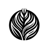 Intricate black and white, stylized floral , resembling leaves or a feather, contained within a circular border, minimalistic aesthetic. vector