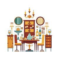 Stylish Icons for Dining Room Table Setup vector