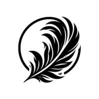 Bold Black Feather Inside Circle on White Background, Simple . vector