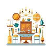 Diverse Icons for Dining Room Table Setup vector
