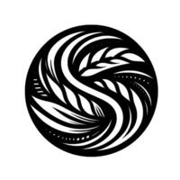 Intricate Black and White Circular featuring Flowing Lines, LeafLike Shapes, and a YinYang Composition on a White Background. vector