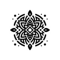 Symmetrical black and white mandala, geometric , concentric circles, and floral elements, on a white background, intricate and ornamental. vector