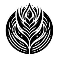 Symmetrical Black and White Floral Mandala with Leaflike Elements and Dot Accents, Encapsulated in a Circle. vector