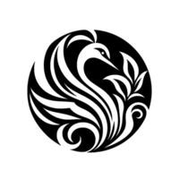 Elegant Black and White Circular Depicting a Graceful Swan with Floral Embellishment, Minimalist , and Modern Aesthetic. vector