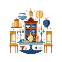 Creative Dining Room Setup Icons Collection vector