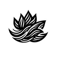 Minimalist Black and White Floral Motif Illustration of Overlapping LeafLike Shapes and Wavy Lines with a Subtle Shadow. vector