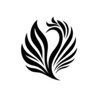 Black and White Abstract Feather or LeafLike Emblem on Plain White Background, Modern and Minimalist . vector