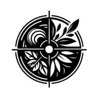 Elegant Black and White Emblem Floral and Geometric Fusion, Circular with Leaves, Modern, Minimalist, and Balanced Composition. vector