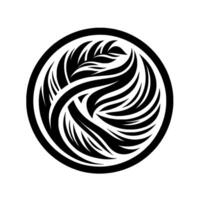 Intricate Black and White Circular featuring Intertwined Leaf and Wavelike Elements, Set Within a Bold Border, Illustrating a Symbolic Emblem. vector