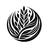 Black and white circular featuring stylized wheat or leaf motif, elegant and minimalist , natureinspired. vector