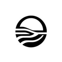 A Minimalist Black and White Circular Featuring Wavy Horizontal Lines Representing Water or Waves Inside a Circle vector