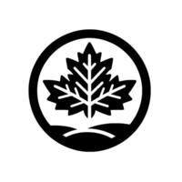 A bold, minimalist emblem of a maple leaf within a circular frame, set against a white background, embodying a sense of purity and simplicity. vector