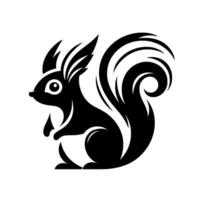 Stylized Black and White Squirrel Illustration with Swirling Tail and Sharp Ears on a Clean White Background. vector