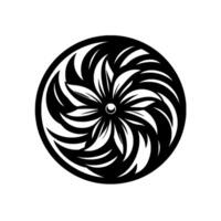 Black and White Circular Mandala with Swirling Petallike Shapes and Central Focal Point on a White Background. vector