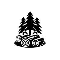 Minimalist black and white of stylized pine trees and stacked logs, evoking a sense of rustic simplicity and nature. vector