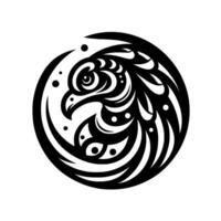 Stylized Black and White Eagle Head Encircled with Abstract Elements on White, Tribal Inspired. vector