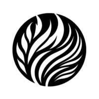 Stylized Black Circle featuring white abstract plantlike elements with a textured background, modern and . vector