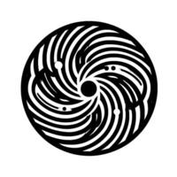 Black and White Abstract Circular with Spiraling Lines and Dot Elements on a White Background. vector